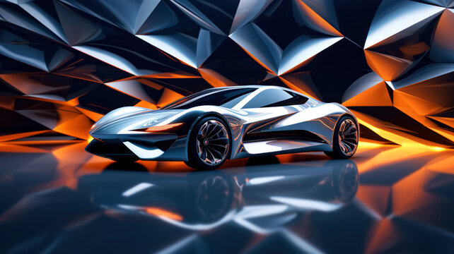 Futuristic super sports car with abstract digital background design.
