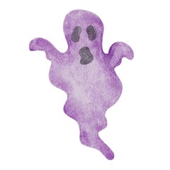 Obraz premium Ghost illustrated in watercolor isolated in white background. Pink Halloween elements illustrated in watercolor isolated in white background.