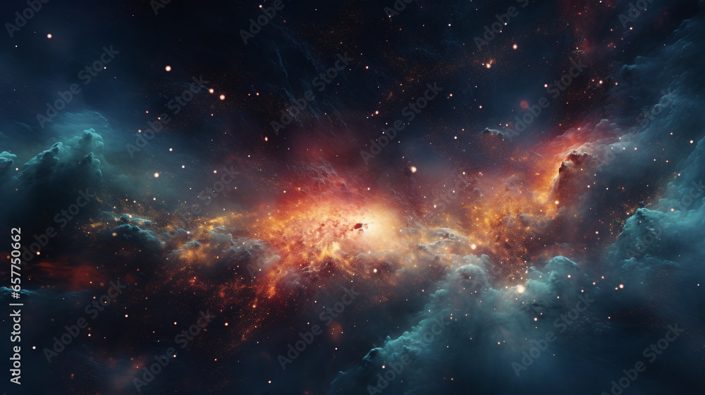 Poster universe with wonderful psychedelic and stars with generative ai