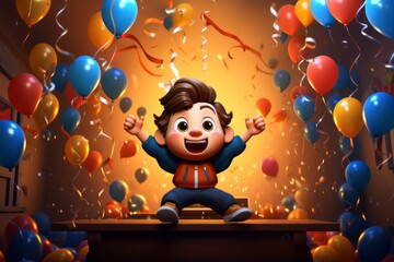 Happy children with balloons, celebration, festival