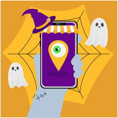 
Digital Halloween Delights, Vector Illustrator Captures Spooky Online Shopping Excitement
