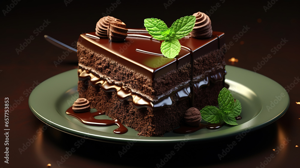 Poster front view of cake with mint. generative ai