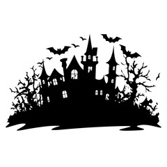 Haunted House Silhouette, Spooky House, Halloween 
