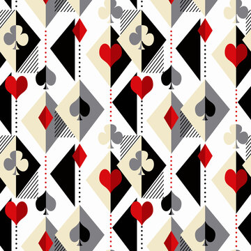 Seamless bright ornament with elements of poker playing cards