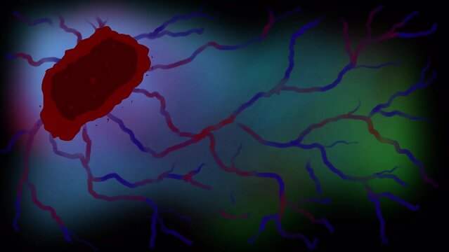 Wound, pulsating veins and painful skin on a black screen. Stock zombie effect for overlay in 4K with alpha channel. Special effect for Halloween clip. The concept of infection after a bite.