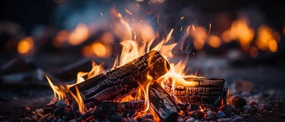 Fotobehang Charcoal is burning red and smoke © Molostock