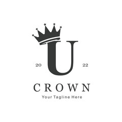 Crown Logo On Letter U Template. Crown Logo On U Letter, Initial Crown Sign Concept Template