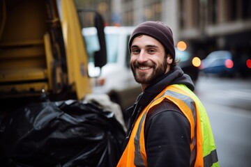 Portrait of a smiling young garbage man