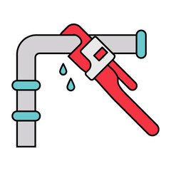 Plumbing Fixture vector icon design, Handyman Service symbol House Repairing sign, Civil Engineering and Building Contractor stock illustration, Cracked or Broken Water Supply Pipe with wrench concept