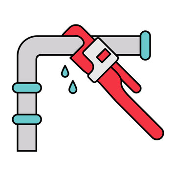 Plumbing Fixture vector icon design, Handyman Service symbol House Repairing sign, Civil Engineering and Building Contractor stock illustration, Cracked or Broken Water Supply Pipe with wrench concept