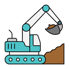 backhoe with bucket and cab vector color icon design, Handyman Services symbol, House Repairing sign, Civil Engineering and Building Contractor stock illustration, Heavy Excavators Digging  concept