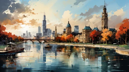 Fotobehang Aquarelschilderij wolkenkrabber  a watercolor big city skyline