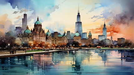 Obraz premium a watercolor big city skyline