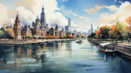 Obraz premium a watercolor big city skyline