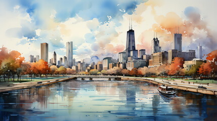 Fototapeta premium a watercolor big city skyline