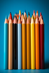 set of rainbow color wooden pencils.
