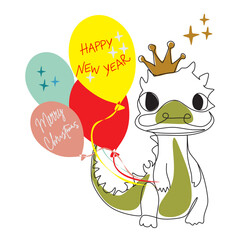 Christmas Dragon one line art. Vector illustration. New Year's dragon line drawing.