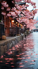 Fototapeta na wymiar Beautiful blue sky Japan pink Sakura flowers, cherry blossom