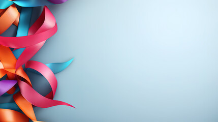 A yellow awareness ribbon on a blue and pink background, World Cancer Day. Generative Ai