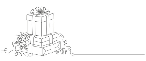 Christmas giftbox line art vector illustration