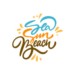 Sea Sun Beach colorful art vector illustration.