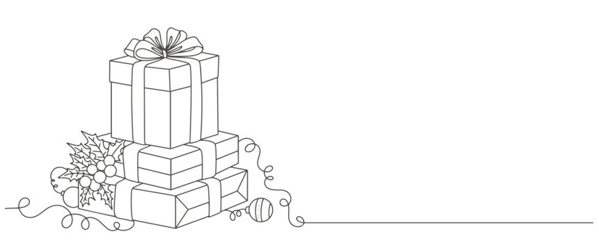 recommend clip art: Christmas giftbox line art vector illustration
