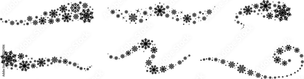 Aufkleber snowflakes border in wave shape.black snowflakes with stars border. snowflakes wave vector collectio