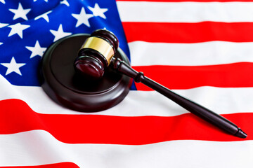 Wooden gavel on USA flag