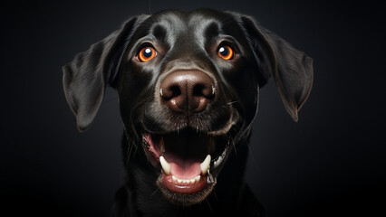 Close-up shot of smiling Labrador Retriever on the black backdrop background
