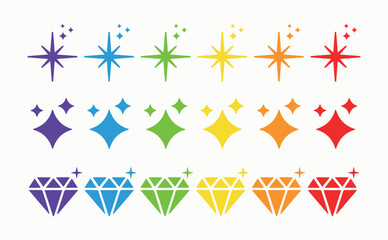 Rainbow stars, shine, glitter, sparkle. LGBT Lesbian gay bisexual transgender concept. Color vector. Party, ligth symbol, happy, joy, love. Pride icon