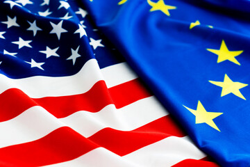 Flags of the USA and the European Union together