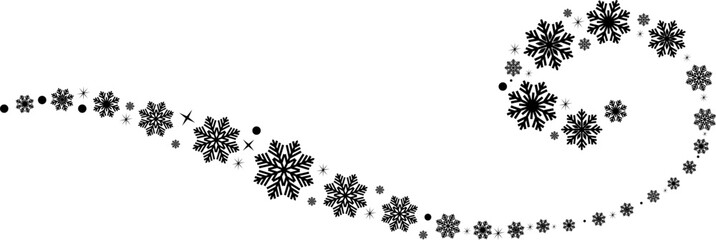 Snowflakes border in wave shape.Black snowflakes with stars border.Golden snowflakes wave vector.Christmas decoration.