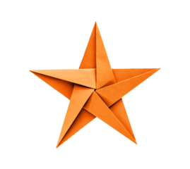 Orange paper star origami isolated on a white background