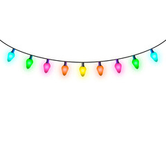 Colorful Christmas Lights In Transparent Background.