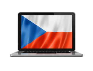 Czech flag on laptop screen isolated on white. 3D illustration