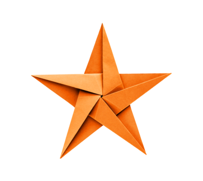 Orange paper star origami isolated on a white background