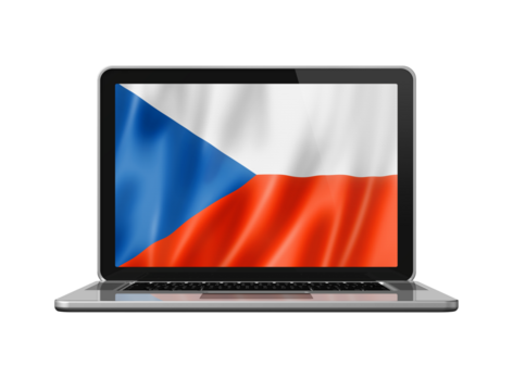 Czech flag on laptop screen isolated on white. 3D illustration