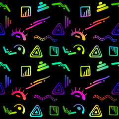 seamless pattern with multicolored ethnic elements on a black background