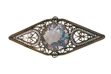 vintage silver filigree brooch with quartz made in USSR 1954 isolated on transparent background