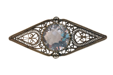 vintage silver filigree brooch with quartz made in USSR 1954 isolated on transparent background