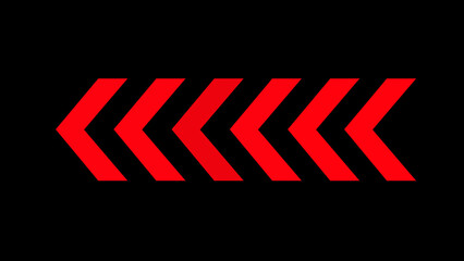 Red arrows symbols. arrow sign. Warning striped arrow. Safety type.Isolated on black background. - obrazy, fototapety, plakaty
