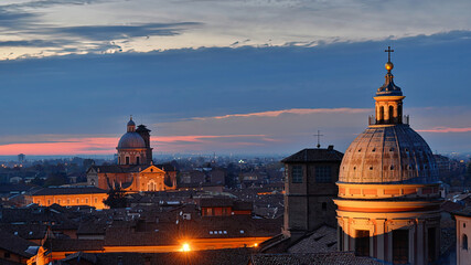 Night aerial view of the city of Reggio Emilia as seen from the tower of the church of San...