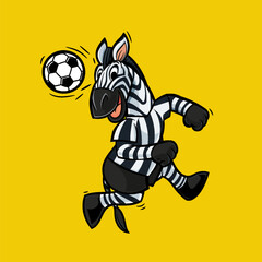 Zebra football mascot plays in header action - 657771847