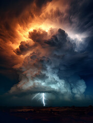 Big storm in the sky, sky background with cumulonimbus clouds, lightning and rain, bad weather, hurricane, sky with grey clouds, dark clouds