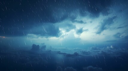 Rainy sky, Big storm in the sky, sky background with cumulonimbus clouds, lightning and rain, bad weather, hurricane, sky with grey clouds, dark clouds - obrazy, fototapety, plakaty