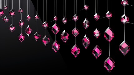 Pink crystal abstract on black background. Gemstones crystals magenta texture illustration. Black Friday Sale concept. Elegant luxury diamond jewelry design for banner, wallpaper, backdrop, flyer.