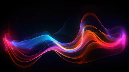 Fotobehang Glowing neon light waves background. Modern abstract wavy futuristic illustration. Colorful Wave element with neon led illumination design. Black Friday sale, cyber Monday concept. © Oksana Smyshliaeva