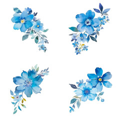 Blue flowers watercolor hand painted collection
