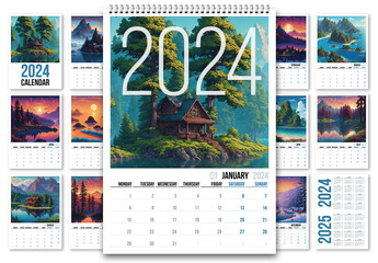 2024 Vertical Wall Calendar Scheduler, with Generative AI Illustration