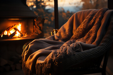 Cozy Autumn Reading. Warm blanket ahead of fireplace